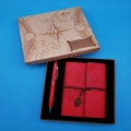HERŞEYTREND Özel Tasarım Kutulu Kırmızı Deri Defter ve Kırmızı Kalem Set
