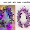 Kalp Püsküllü Gece Parıltısı 3 Modlu Led39li Işıklı Taç Mor Renk