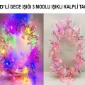 Kalp Püsküllü Gece Parıltısı 3 Modlu Led39li Işıklı Taç Pembe Renk