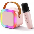 Karaoke Kablosuz Hoparlör Mikrofonlu Rgb Işıklı Bluetooth Speaker Tf Kart/usb Pembe