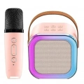 Karaoke Kablosuz Hoparlör Mikrofonlu Rgb Işıklı Bluetooth Speaker Tf Kart/usb Pembe