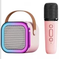 Karaoke Kablosuz Hoparlör Mikrofonlu Rgb Işıklı Bluetooth Speaker Tf Kart/usb Pembe