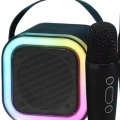 Karaoke Kablosuz Hoparlör Mikrofonlu Rgb Işıklı Bluetooth Speaker Tf Kart/usb Siyah