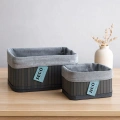 Kare Organizer Sepet - Bambu Kenarlı, Ahşap Taban, Bezli - 18x21 cm