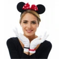 HERŞEYTREND Kırmızı Fiyonklu Minnie Mouse Tacı ve Beyaz Eldiven Seti