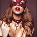 HERŞEYTREND Kırmızı Maske Tasma Ve Bacak Kelepce Sexy Set
