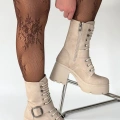HERŞEYTREND Linma Bej Nubuk Bağcıklı Topuklu Bot