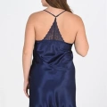 HERŞEYTREND  Premium Büyük Beden Saten Dantel İşlemeli Lacivert 2li Gecelik Sabahlık Takımı Bigsize