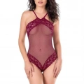 HERŞEYTREND Dantel İşlemeli Bordo File Tül Bodysuit