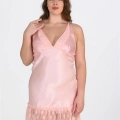 HERŞEYTREND  Büyük Beden Dantel İşlemeli Somon Saten Gecelik