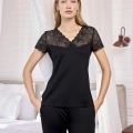 HERŞEYTREND  Kısa Kollu ve Dantelli V Yaka Pijama Takımı