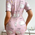 HERŞEYTREND  Pamuklu Pembe Kuzu Desenli Düğmeli Uzun Kol Tulum Pijama