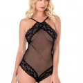 HERŞEYTREND Dantel İşlemeli Siyah File Tül Bodysuit
