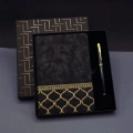 HERŞEYTREND  Gold Desen Siyah Deri Defter Kalem Set