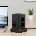 WP-707 3 Usb-A + 1 Type-C Çıkışlı Kule Tipi Akım Korumalı Çoklu Priz – Tek Tuş Kontrol Masaüstü