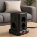 WP-707 3 Usb-A + 1 Type-C Çıkışlı Kule Tipi Akım Korumalı Çoklu Priz – Tek Tuş Kontrol Masaüstü