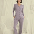 HERŞEYTREND  Uzun Kollu Boydan Düğmeli V Yaka Pijama Takımı