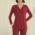 HERŞEYTREND  Uzun Kollu Boydan Düğmeli V Yaka Pijama Takımı