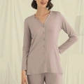 HERŞEYTREND  Uzun Kollu Boydan Düğmeli V Yaka Pijama Takımı