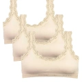 HERŞEYTREND 3 Adet Dantel Nakış İşlemeli Pedli Bambu Kadın Büstiyer Krem