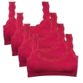 HERŞEYTREND 4 Adet Dantel Nakış İşlemeli Pedli Bambu Kadın Büstiyer Bordo