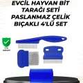 HERŞEYTREND 4 Parçalı Evcil Hayvan Tarak Seti – Paslanmaz Çelik Dişli, Ergonomik Saplı