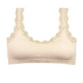 HERŞEYTREND Dantel Nakış İşlemeli Pedli Bambu Kadın Büstiyer Krem