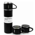 HERŞEYTREND Termos Paslanmaz Çelik Termos Siyah Renk 3 Bardaklı Termos Seti