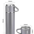 HERŞEYTREND Termos Seti Paslanmaz Çelik 3 Bardaklı Vakumlu Termos Set 500 Ml 12 Saate Kadar Isı Koruma