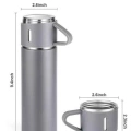 HERŞEYTREND Termos Seti Paslanmaz Çelik 3 Bardaklı Vakumlu Termos Set 500 Ml 12 Saate Kadar Isı Koruma