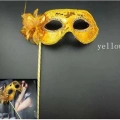 Lüks Taşlı Saplı Maskeli Balo Maskesi Altın Renk 35 Cm