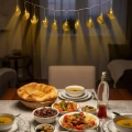 Minareli Hilal LED Işık Gold Metal Gövdeli Pilli Ramazan Dekoru