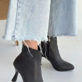 HERŞEYTREND Mişha Siyah Cilt Topuklu Bot