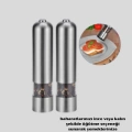 Modern Otomatik Baharat Öğütücü Seti – Pilli, Paslanmaz Çelik, LED Aydınlatmalı
