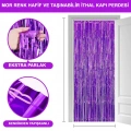 Mor Renk Ekstra Metalize Parlak Saçaklı Arka Fon Perde İthal A Kalite 1x2 Metre
