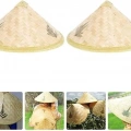 Naturel Renk Cambodia Kamboçyalı Vietnam Şapkası Pvc Hasır