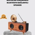 Nostaljik Gramofon Bluetooth Hoparlör – FM Radyo + USB + SD Kart Destekli