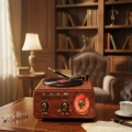 Nostaljik Tasarım Plak Çalar Görünümlü Radyolu Bluetooth Hoparlör Retro Müzik Plak
