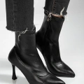 HERŞEYTREND Orjen Siyah Cilt Streç Topuklu Bot