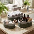 Oval Bambu Kenarlı 3lü Organizer Sepet Seti - Gri