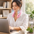 Pembe Boyun Tipi Fan USB Şarjlı Hafif Tasarım Güçlü Hava Üflemeli Serinletici