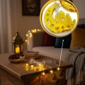 Pilli Minareli Hilal LED Işık Gold Metal Ramazan Dekorasyonu