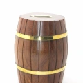 Pirinç Ahşap Fıçı Kumbara 15 Cm Wb538