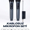 Profesyonel Çiftli Kablosuz Mikrofon Seti Karaoke Şarj Edilebilir 50 Metre
