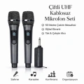 Profesyonel Çiftli Kablosuz Mikrofon Seti Karaoke Şarj Edilebilir 50 Metre