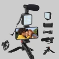 Profesyonel Vlog Çekim Kiti LED Işıklı Tripod Mikrofonlu Telefon Seti