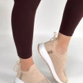 HERŞEYTREND Renji Bej Triko Bağcıklı Spor Ayakkabı