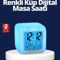 Renk Değiştiren LED Alarmlı Dijital Küp Masa Saati