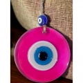 HERŞEYTREND Şeffaf Pembe Nazar Boncuklu Duvar Süsü 10 Cm Cam Duvar Dekoru