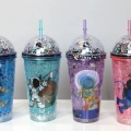 Sevimli Astronot Işıklı Pipetli Pullu Suluk & Bardak 400 Ml Alk3148